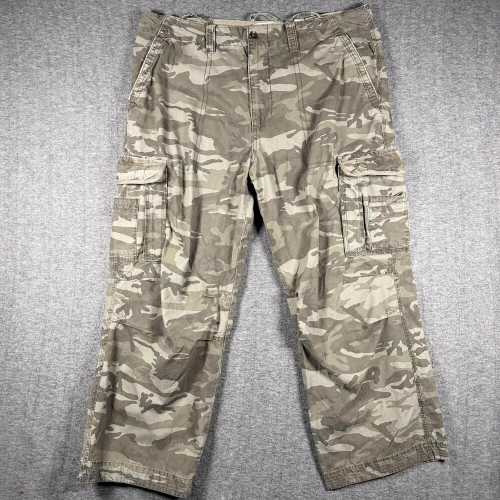 Baggy Cargo Pants Mens 42x30 Green Camo Canvas Skate Streetwear No Boundaries